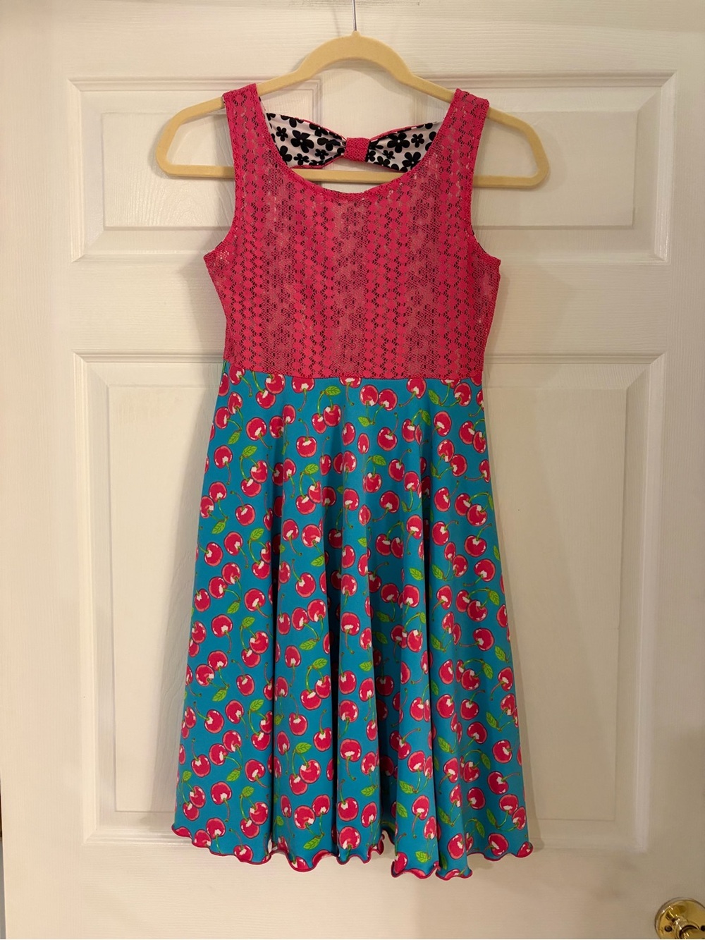 Emily West 2 in 1 reversible dress pink cherries black‎ white daisy dot girls 10